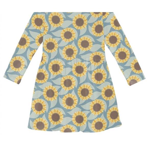 NEW KICKEE girl's long sleeve twirl dress with pockets in stormy sea sunflower - Picture 1 of 2